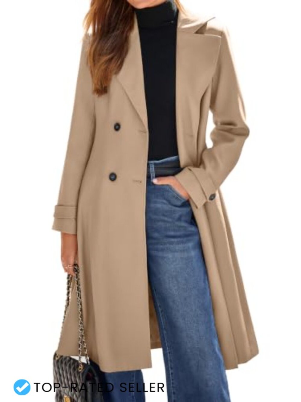 Simplee Womens Long Trench Coat Double Breasted Winter Jacket